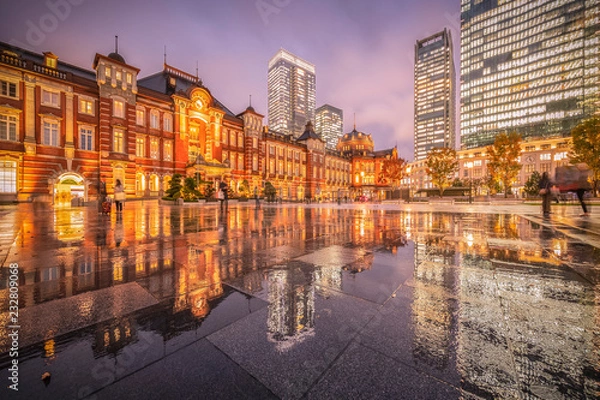 Fototapeta Tokio stacja z odbiciem w pada dzień