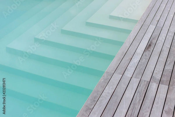 Fototapeta wooden platform and stairs to pool texture