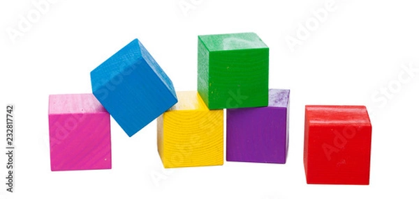 Fototapeta Wooden building blocks isolated on white background