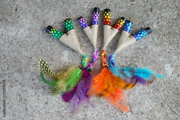 Obraz Colorful Kuripe Sacred Medicine Rape an Tobacco Self Applicator Shamanic Snuff
