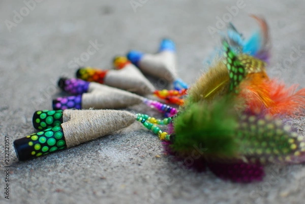 Obraz Colorful Kuripe Sacred Medicine Rape an Tobacco Self Applicator Shamanic Snuff