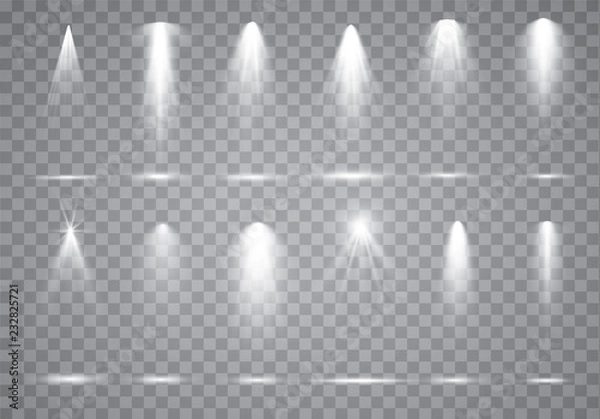Fototapeta Scene illumination collection, transparent effects. Bright lighting with spotlights.