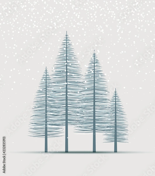 Fototapeta Vector illustration christmas tree. Natural background with silhouette of a trees. Christmas forest