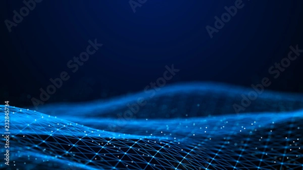Fototapeta Abstract 3d rendering dots and lines. Technology background. Big data visualization. Artificial intelligence. Plexus.