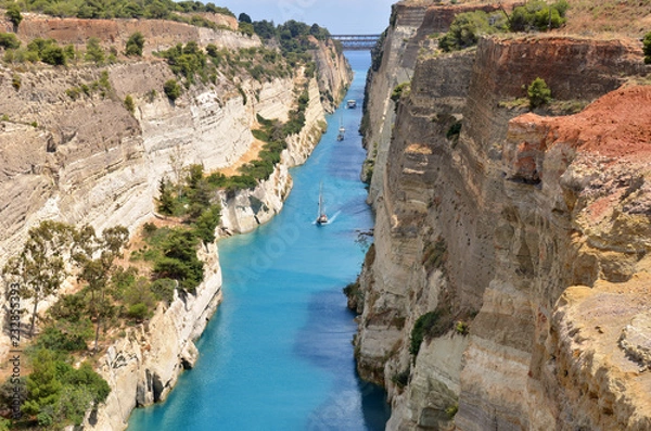 Obraz Corinth Canal in a bright sunny day against a blue sky.