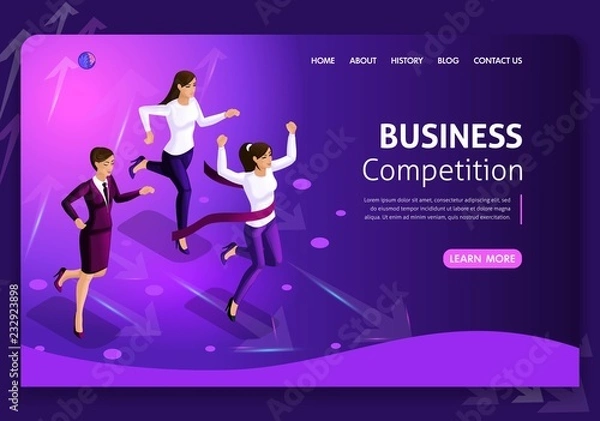 Fototapeta Website template Business design. Isometric concept. Searching for opportunities. Business concept leadership and teamwork. Easy to edit and customize