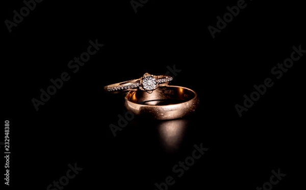 Fototapeta Diamond ring - - isolated on black background with clipping path
