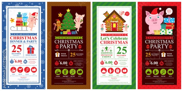 Obraz Christmas card template sets with cute pig