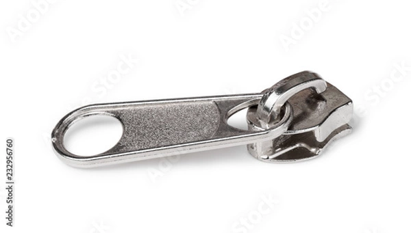Obraz A metal slider zipper isolated on a white background