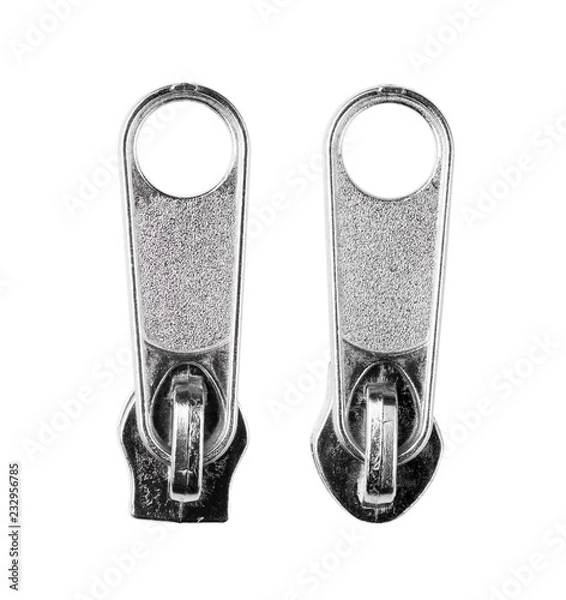 Obraz A metal slider zipper isolated on a white background