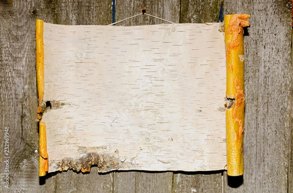 Obraz Необычное объявление выполненное из бересты – кора березы