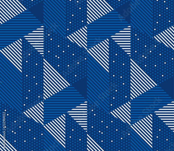 Fototapeta Blue and white simple geometric seamless pattern