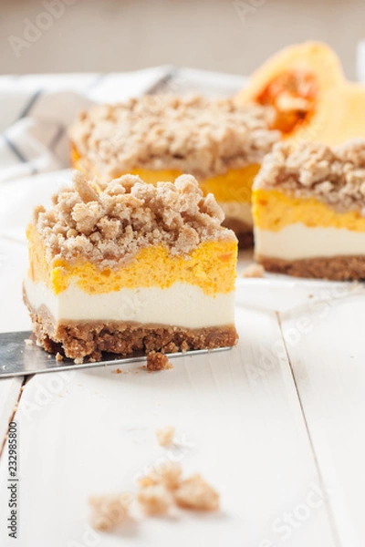 Fototapeta Handmade pumpkin layered cake. 