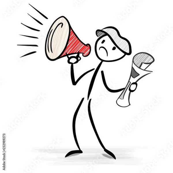Obraz Paperboy with a megaphone announcing big news - stick figure vector image