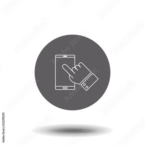 Fototapeta Smartphone touchscreen tap outline icon, line vector sign, linear style pictogram isolated on white. Symbol, logo illustration.