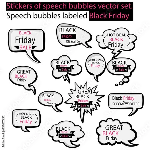Fototapeta Black Friday Stickers of speech bubbles vector set. speech bubbles labeled Black Friday