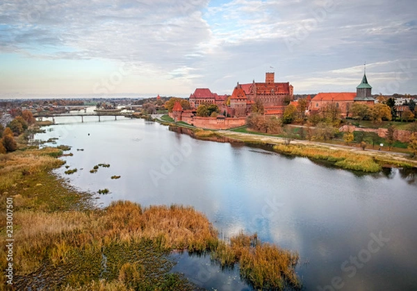 Fototapeta aerial landscape over Mabork castle