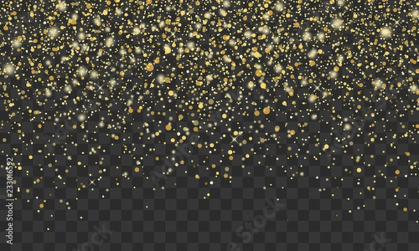 Fototapeta Gold glitter on transparent background. Vector shine texture. Design element for cards, invitations, posters and banners