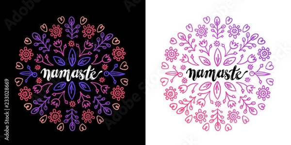 Fototapeta Namaste vector lettering with pink and purple gradient mandala