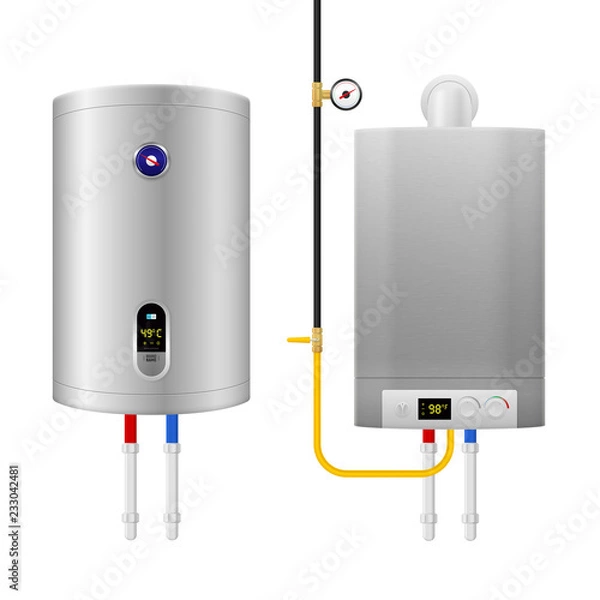 Fototapeta Colored Realistic Water Heater Boiler Composition