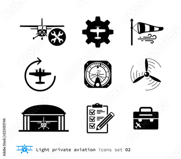Obraz Light private aviation icons set