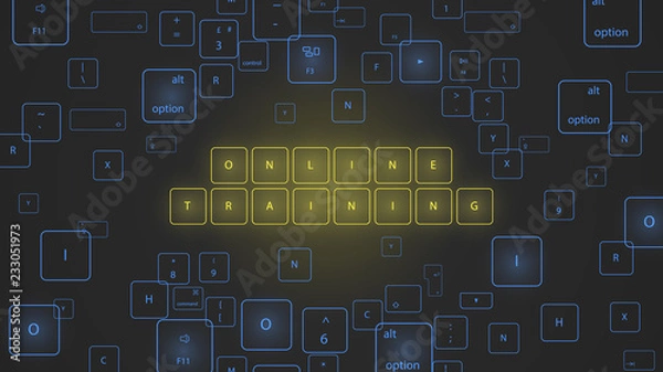 Fototapeta Illustration of virtual neon keyboard buttons. 