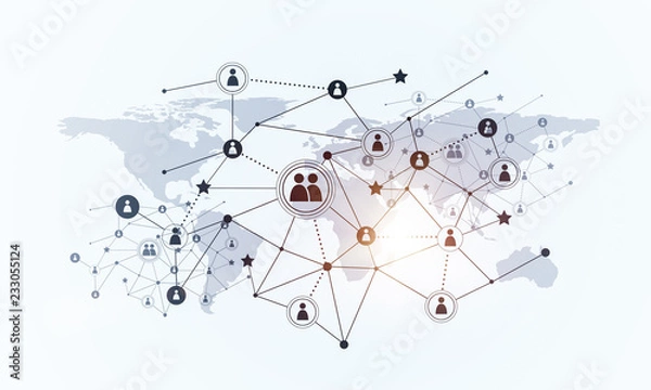 Obraz Lines and dots as networking idea drawn on white background