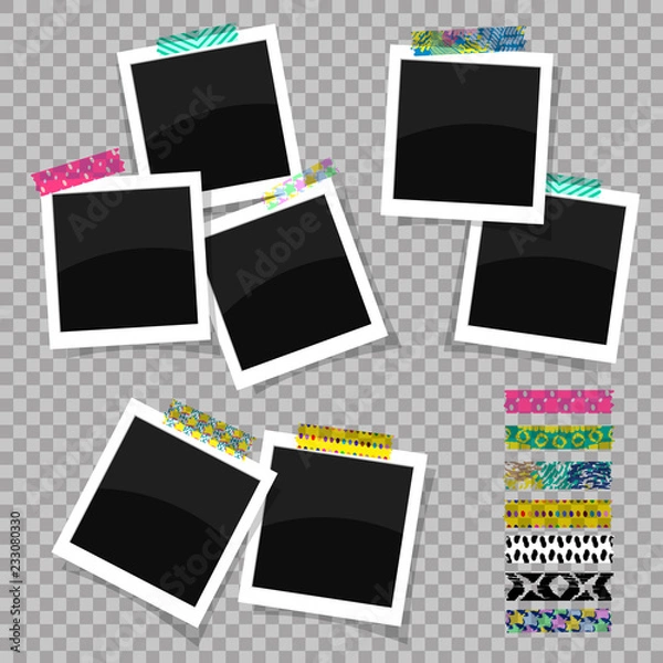 Fototapeta Ð¡ollection of instant photos on adhesive tapes. Vector isolated illustration.