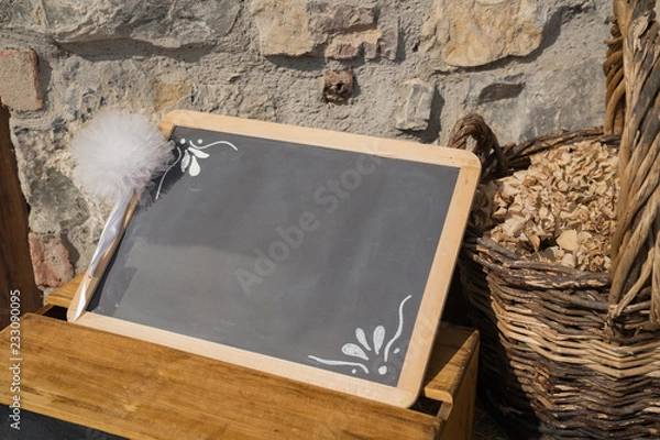 Obraz Empty blackboard on stone wall