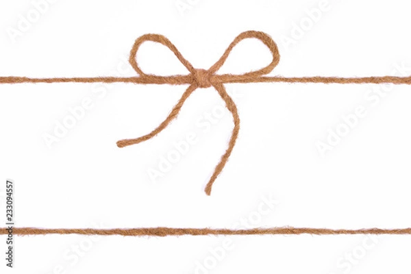 Fototapeta Burlap rope bow isolated on white background