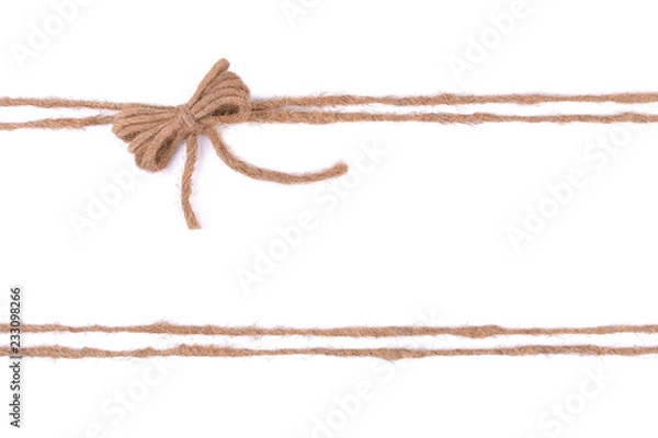 Obraz Twine burlap rope bow isolated on white background