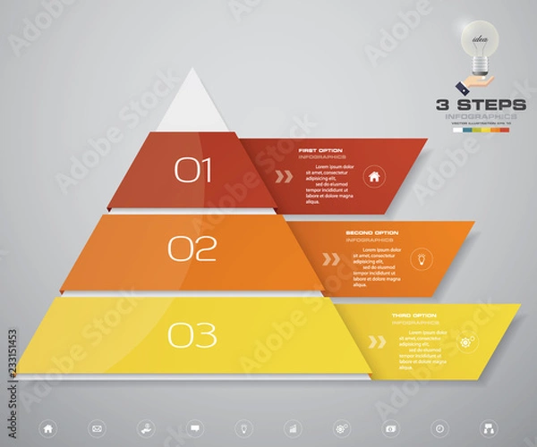Fototapeta 3 steps pyramid with free space for text on each level. infographics, presentations or advertising. EPS10.	