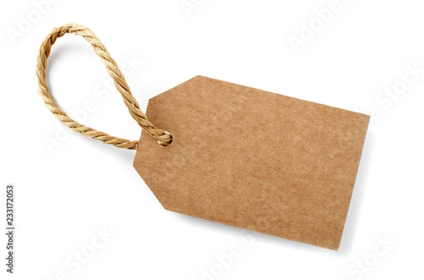 Fototapeta cardboard label with slim rope cord,isolated