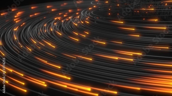 Fototapeta black strings with glowing heads in dark. 3d illustration