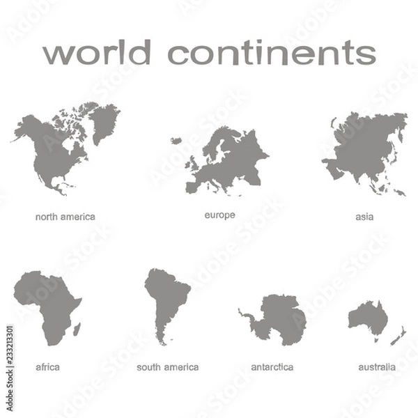 Fototapeta Set of monochrome icons with world continents for your design