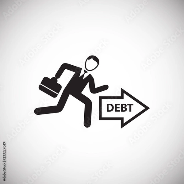 Fototapeta Businessman runs to debts on white background icon