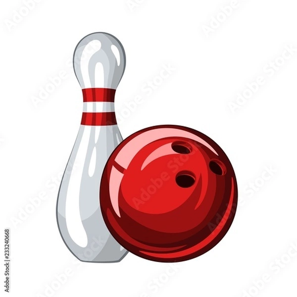 Fototapeta Vector illustration of bowling skittle and red bowling ball, isolated on white background 1.1