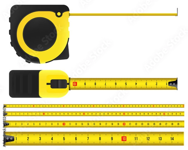 Fototapeta Creative vector illustration of tape measure, measuring tool, ruler, meter isolated on transparent background. Art design roulette template. Abstract concept graphic element