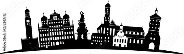 Obraz Augsburg skyline detailliert gebogen // Vektor