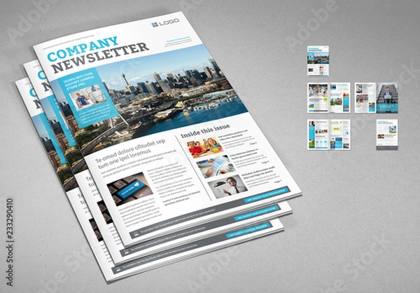Fototapeta Business Newsletter Layout with Blue Accents