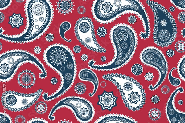 Obraz Oriental seamless  red paisley  vector texture