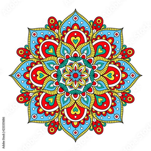 Fototapeta Vector hand drawn doodle mandala. Ethnic mandala with colorful tribal ornament. Isolated. Bright colors.