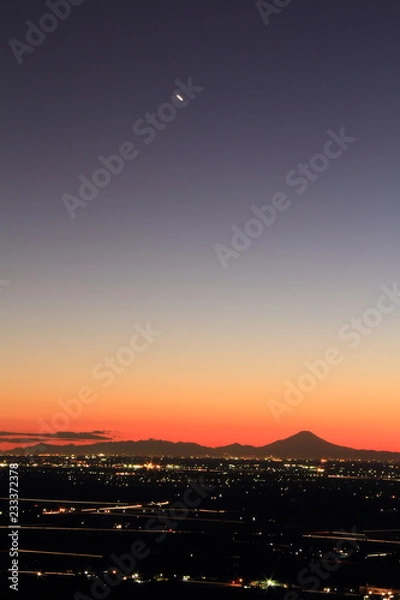 Obraz 筑波山付近から見た富士山と金星