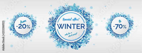 Obraz Winter sales with snowflakes on white background 