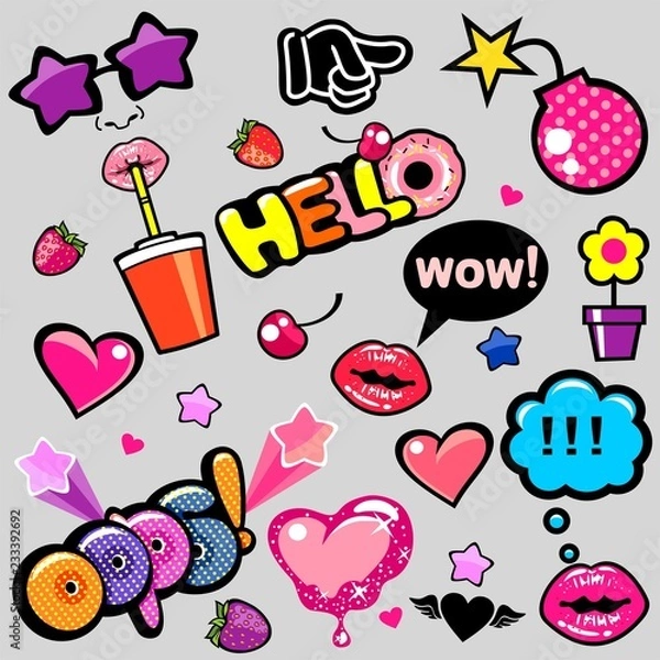 Fototapeta Векторный набор рисованных объектов, элементы дудл