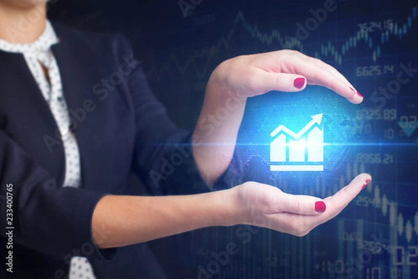 Obraz The concept of business, technology, the Internet and the network. A young entrepreneur working on a virtual screen of the future and sees the inscription: