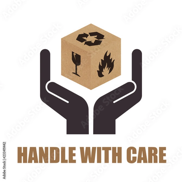 Fototapeta Vector packaging symbols on brown cardboard box