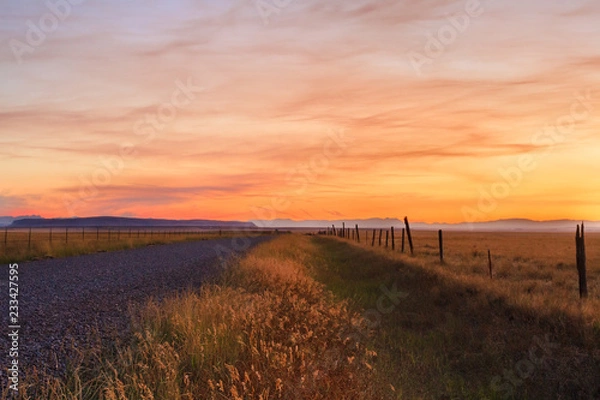 Obraz Road And Fence At Sunset