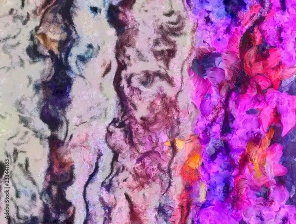Fototapeta Detailed close-up grunge multi color abstract background. Dry brush strokes hand drawn oil painting on canvas texture. Creative simple pattern for graphic work, web design or wallpaper. 
