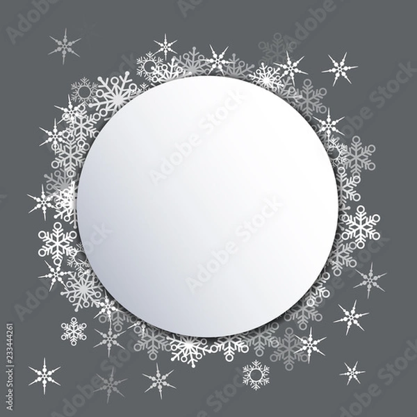 Obraz Vector illustration. Round winter frame on the grey background. 